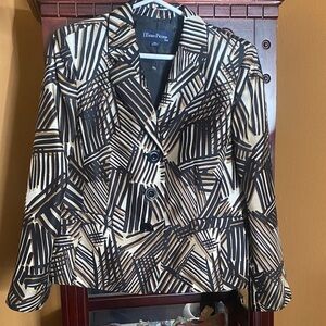 Evan Picone Women's Geometric Black and Tan Blazer